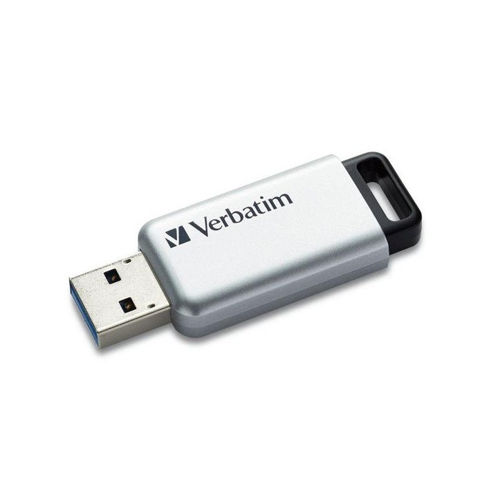 VERBATIM USB FLASH DISK, USB 3.0, 64GB, SECURE PRO, SREBRNY, 98666, USB A, SZYFROWANIE AES 256-BIT, WYSUWANE ZŁĄCZE