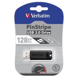 VERBATIM USB FLASH DISK, USB 3.0, 128GB, PINSTRIPE, STORE N GO, CZARNY, 49319, USB A, Z WYSUWANYM ZŁĄCZEM