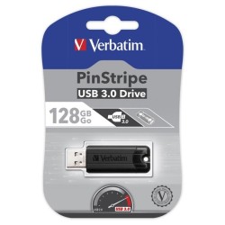 VERBATIM USB FLASH DISK, USB 3.0, 128GB, PINSTRIPE, STORE N GO, CZARNY, 49319, USB A, Z WYSUWANYM ZŁĄCZEM