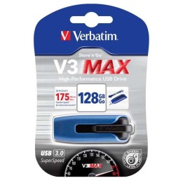 VERBATIM USB FLASH DISK, USB 3.0, 128GB, V3 MAX, STORE N GO, NIEBIESKI, 49808, USB A, Z WYSUWANYM ZŁĄCZEM