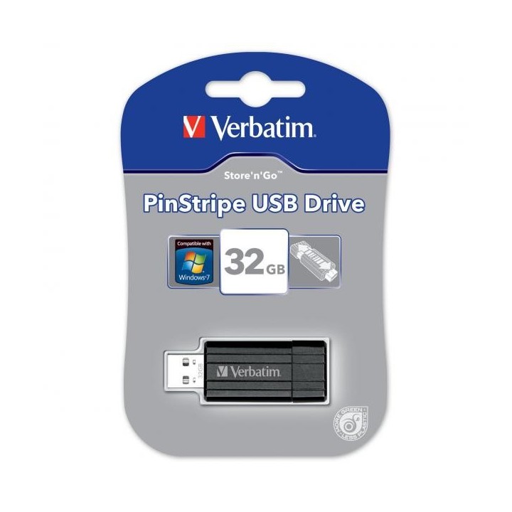 VERBATIM USB FLASH DISK, USB 2.0, 32GB, PINSTRIPE, STORE N GO, CZARNY, 49064, USB A, Z WYSUWANYM ZŁĄCZEM