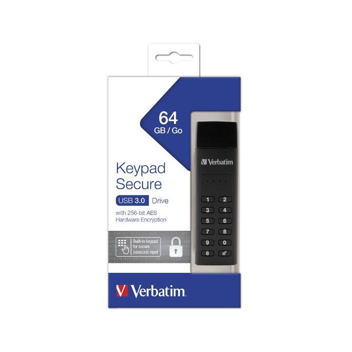 VERBATIM USB FLASH DISK, USB 3.0, 64GB, KEYPAD SECURE, CZARNY, 49428, 256BITOWE SZYFROWANIE AES, LED ZŁĄCZE USB A