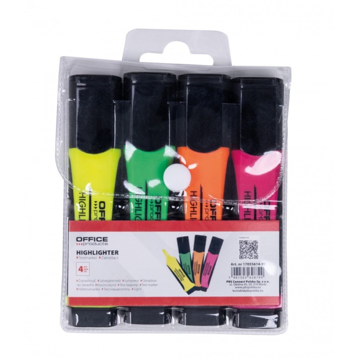 ZAKREŚLACZE OFFICE PRODUCTS Z GUMOWYM UCHWYTEM MIX KOLORÓW 2-5MM 4SZT