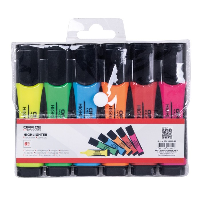 ZAKREŚLACZE OFFICE PRODUCTS Z GUMOWYM UCHWYTEM MIX KOLORÓW 2-5MM 6SZT