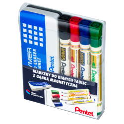 MARKERY SUCHOŚCIERALNE PENTEL MW85-ST4ABCDPL MIX*4 OKRĄGŁA 4SZT+GĄBKA
