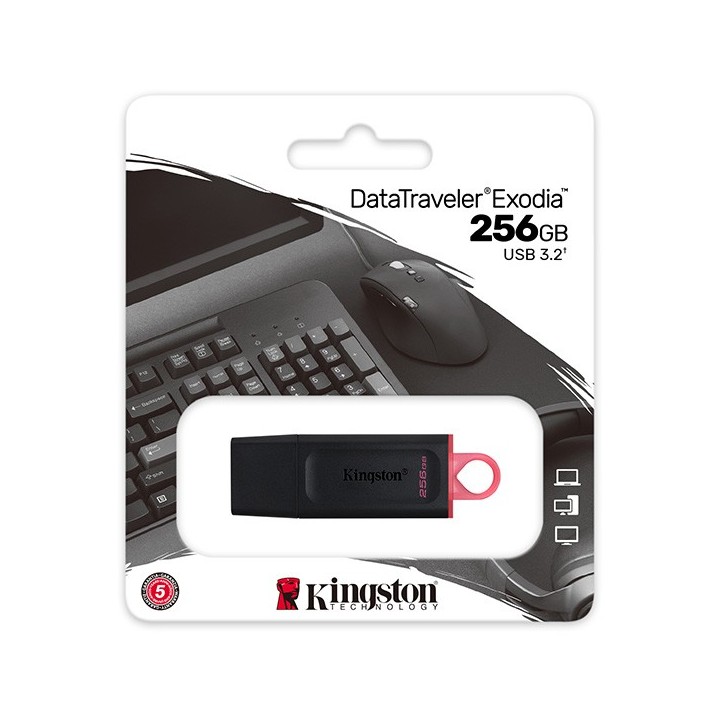 KINGSTON USB FLASH DISK, USB 3.0, 256GB, DATATRAVELER EXODIA, CZARNY, DTX/256GB, USB A, Z OSŁONĄ