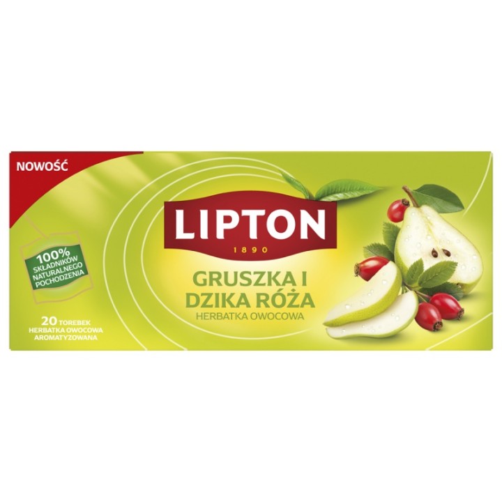 HERBATA GRUSZKA I DZIKA RÓŻA LIPTON OWOCOWA 20 TOREBEK