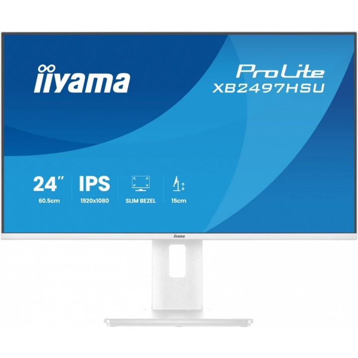 IIYAMA Monitor ProLite 23.8 cala XB2497HSU-W1 IPS,FHD,HDMI,DP,120Hz,350CD,2xUSBv3.2, 2xUSB-C, GW 5lat, HAS 150/PIVOT, BIAŁY