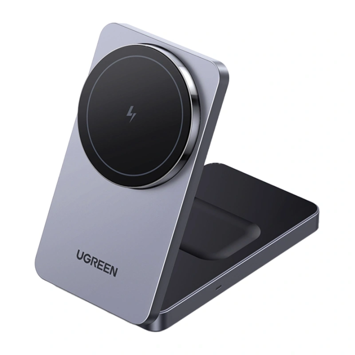 Ładowarka indukcyjna 2w1 Ugreen W528 do iPhone, AirPods, 20W (szara)