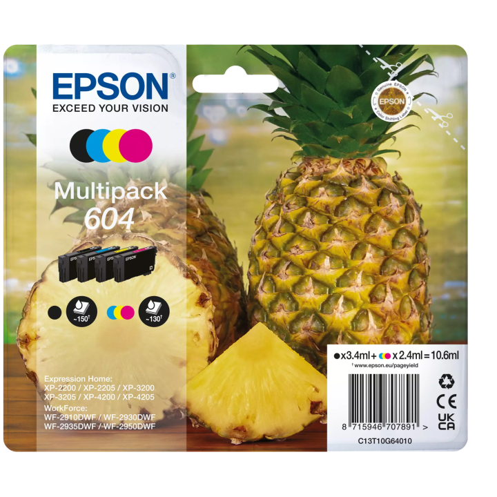 Epson oryginalny ink / tusz C13T10G64010, T10G640, 604, CMYK, 500s, 3x2.4/3.4ml