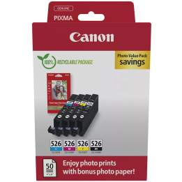 Canon oryginalny ink / tusz CLI-526 CMYK, 4540B019, black/color, 4-pack C/M/Y/K + paper