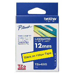 Brother oryginalny taśma do drukarek etykiet, Brother, TZE-631S, czarny druk/żółty podkład, laminowane, 4m, 12mm