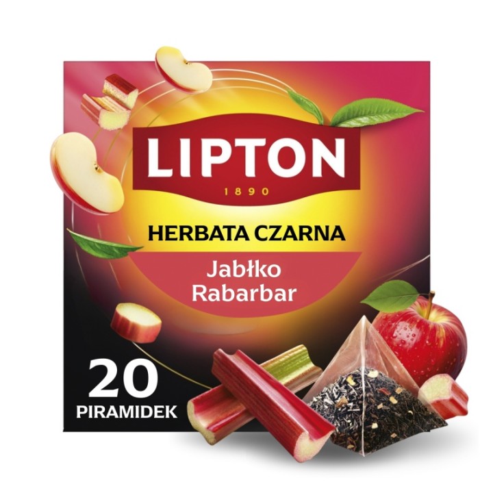 HERBATA CZARNA JABŁKO I RABARBAR LIPTON PIRAMIDKI 20 TOREBEK
