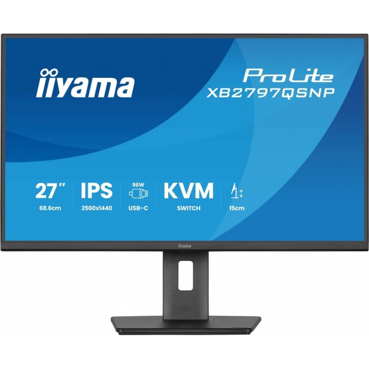 IIYAMA Monitor 27 cali XB2797QSNP-B1 IPS,QHD,USB-c Dock 96W,HDMI, 350cd,1ms, DP, DisplayPort x1 (Daisy Chain MST max. 2560 x1440
