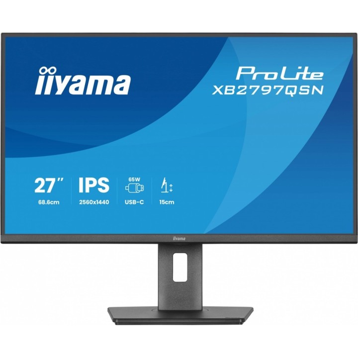 IIYAMA Monitor 27 cali XB2797QSN-B1 IPS/3.7 megapixel QHD, HAS150/ 350cd/1ms/HDMI/Displayport, USBC DOCK 65W, 4USB HUB, RJ45
