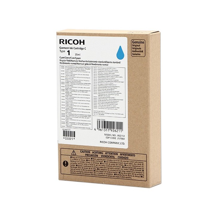 Ricoh oryginalny ink (DTG) typ 100, 257064, cyan, 150s, 35ml