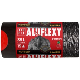 WORKI NA ŚMIECI LDPE Z TAŚMĄ ALUFIX ALUFLEXY STALOWE 35L 15SZT.