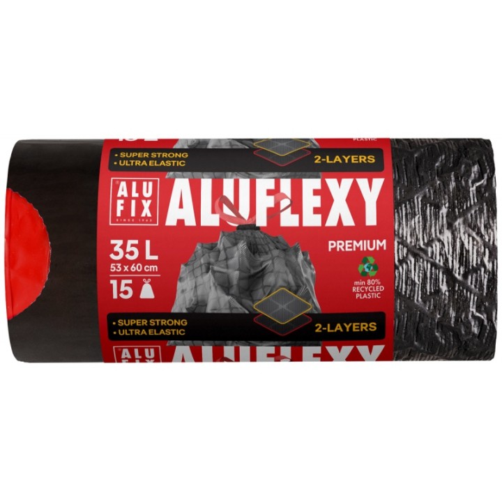 WORKI NA ŚMIECI LDPE Z TAŚMĄ ALUFIX ALUFLEXY STALOWE 35L 15SZT.