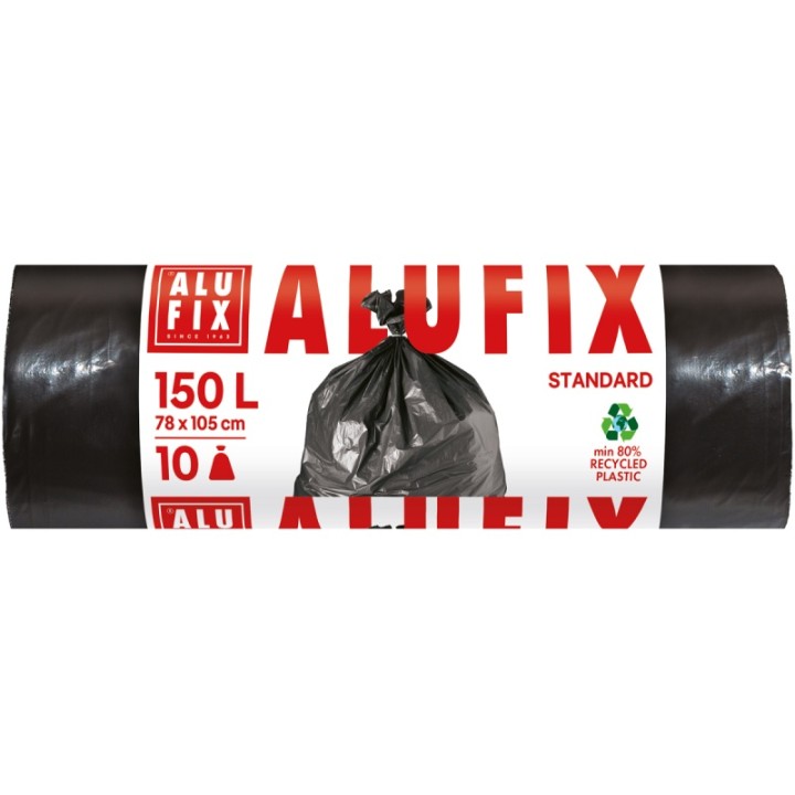 WORKI NA ŚMIECI LDPE ALUFIX CZARNE 150L 10SZT.