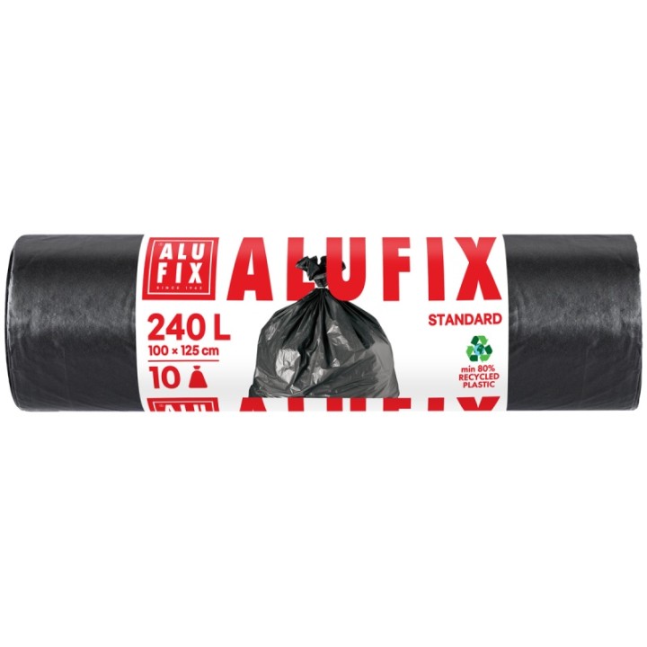 WORKI NA ŚMIECI LDPE ALUFIX CZARNE 240L 10SZT.