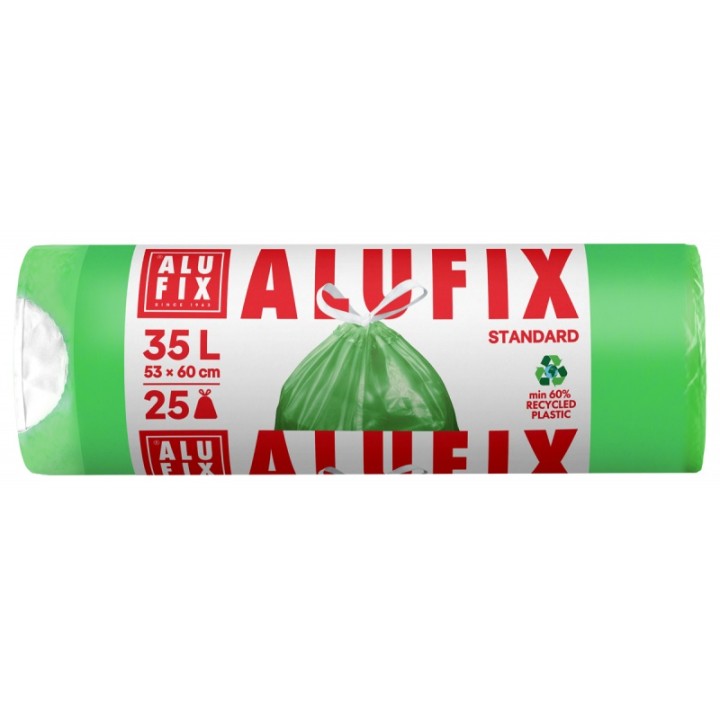 WORKI NA ŚMIECI HDPE Z TAŚMĄ ALUFIX ZIELONE 35L 25SZT.