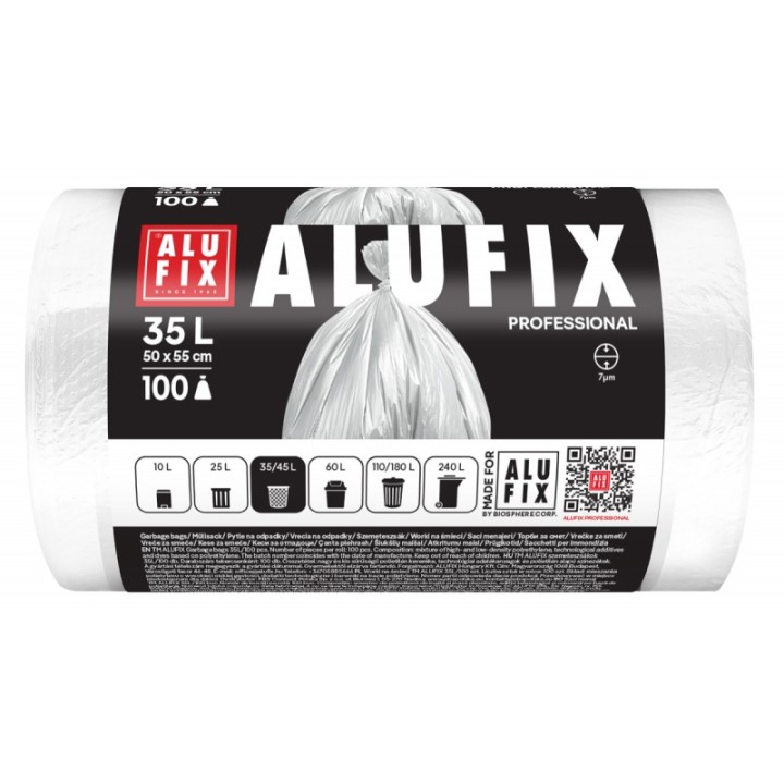 WORKI NA ŚMIECI HDPE ALUFIX PROFESSIONAL BIAŁE 35L 100SZT.