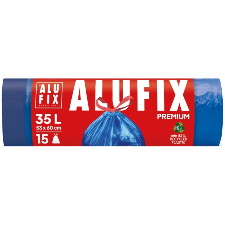 WORKI NA ŚMIECI LDPE Z TAŚMĄ ALUFIX NIEBIESKIE 35L 15SZT.