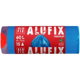 WORKI NA ŚMIECI LDPE Z TAŚMĄ ALUFIX NIEBIESKIE 60L 15SZT.