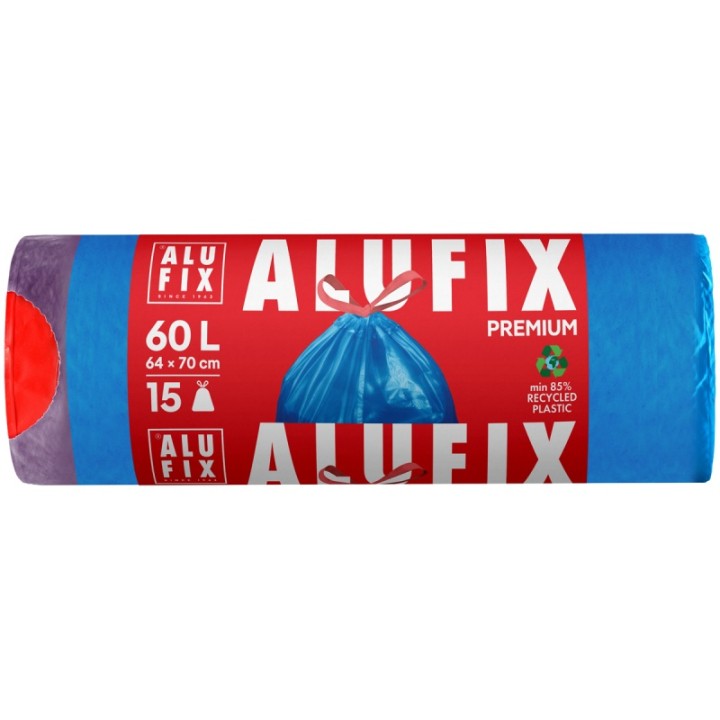 WORKI NA ŚMIECI LDPE Z TAŚMĄ ALUFIX NIEBIESKIE 60L 15SZT.