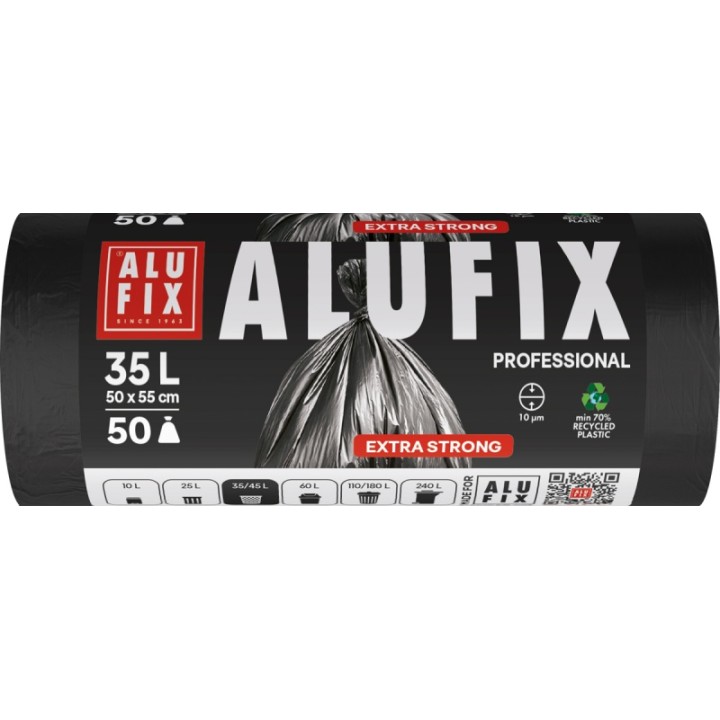 WORKI NA ŚMIECI HDPE ALUFIX PROFESSIONAL CZARNE 35L 50SZT.