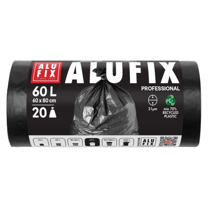 WORKI NA ŚMIECI LDPE ALUFIX PROFESSIONAL CZARNE 60L 20SZT.