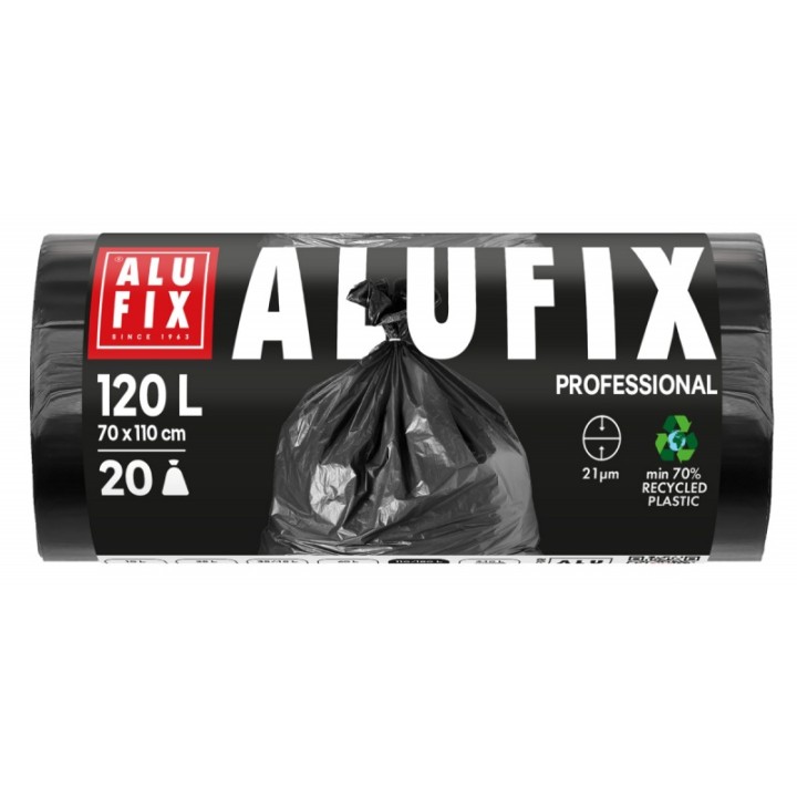 WORKI NA ŚMIECI LDPE ALUFIX PROFESSIONAL CZARNE 120L 20SZT.
