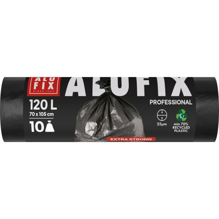 WORKI NA ŚMIECI LDPE ALUFIX PROFESSIONAL CZARNE 120L 10SZT.