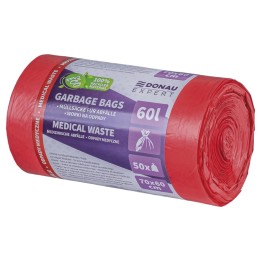 WORKI NA ODPADY MEDYCZNE LDPE DONAU EXPERT CZERWONE 60L 50SZT.