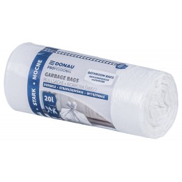 WORKI NA ŚMIECI HDPE MOCNE Z USZAMI ŁAZIENKOWE DONAU PROFESSIONAL BIAŁE 20L 30SZT.