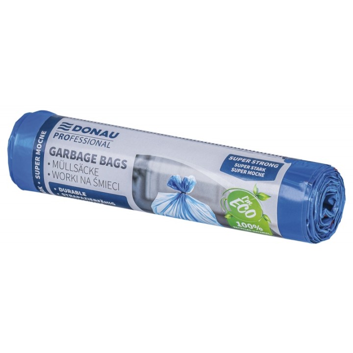 WORKI NA ŚMIECI LDPE SUPER MOCNE Z TAŚMĄ DONAU PROFESSIONAL NIEBIESKIE 60L 10SZT.