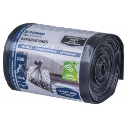 WORKI NA ŚMIECI LDPE SUPER MOCNE BUDOWLANE DONAU PROFESSIONAL CZARNE 120L 10SZT.