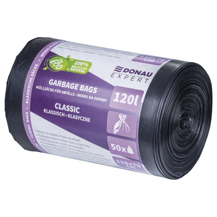 WORKI NA ŚMIECI LDPE DONAU EXPERT CZARNE 120L 50SZT.