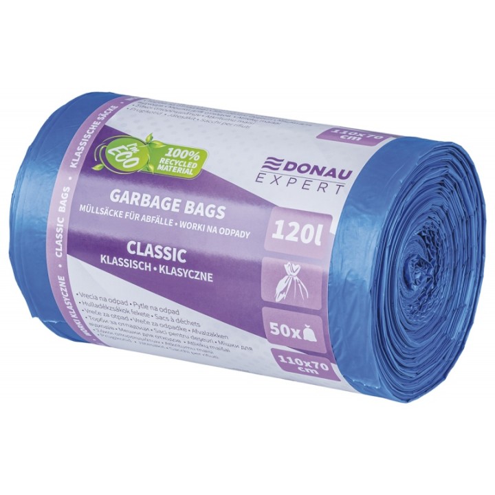 WORKI NA ŚMIECI LDPE DONAU EXPERT NIEBIESKIE 120L 50SZT.
