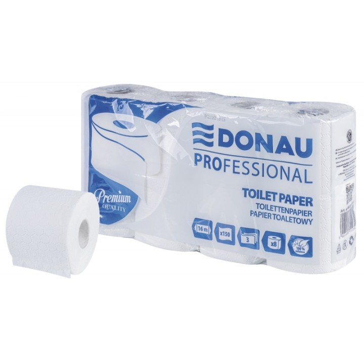 PAPIER TOALETOWY TRZYWARSTWOWY CELULOZOWY DONAU PROFESSIONAL BIAŁY 16M 8SZT.