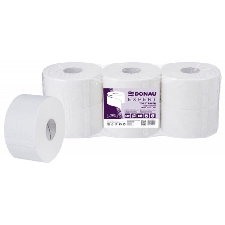 PAPIER TOALETOWY DWUWARSTWOWY CELULOZOWY DONAU EXPERT JUMBO BIAŁY 80M 6SZT.