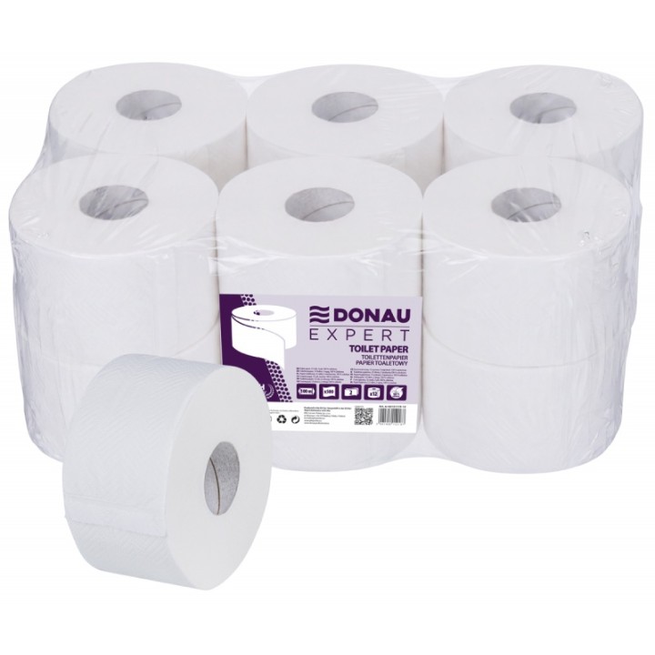 PAPIER TOALETOWY DWUWARSTWOWY CELULOZOWY DONAU EXPERT JUMBO BIAŁY 100M 12SZT.