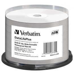 Verbatim DVD-R, Wide Printable Waterproof No ID Brand, 43734, 4.7GB, 16x, spindle, 50-pack, 12cm, do archiwizacji danych