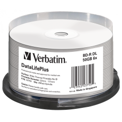 Verbatim BD-R, DL+ Wide Thermal Printable No Id Surface Hard Coat, 50GB, spindle, 43750, 6x, 25-pack, do archiwizacji danych