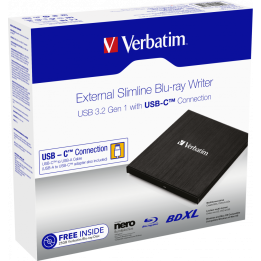 Verbatim Zewnętrzna nagrywarka Blu-Ray, 43889, USB 3.1, USB-C, 25GB MDISC GRATIS