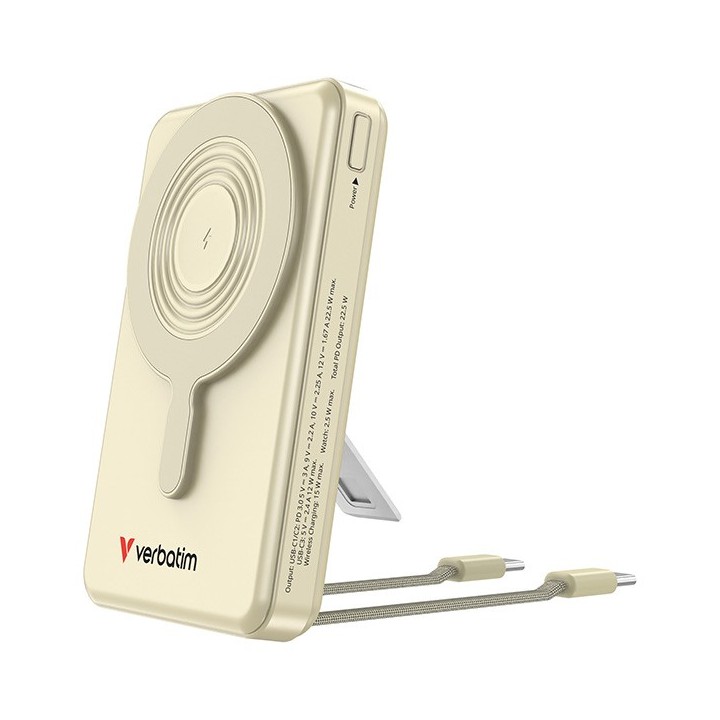 Verbatim power bank Charge n Go 2C Display, kabel 12V, ładowanie telefonu, 32274, 10000mAh, Mocowanie magnetyczne, złota