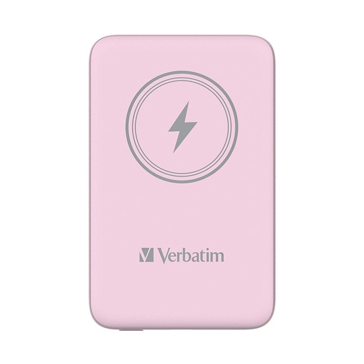 Verbatim powerbank z ładowaniem bezprzewodowym 5V, ładowanie telefonu, 32248, 10 000mAh, Mocowanie magnetyczne, różowa