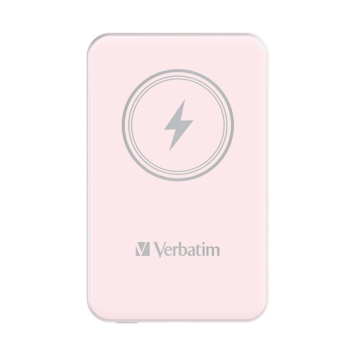 Verbatim powerbank z ładowaniem bezprzewodowym 5V, ładowanie telefonu, 32243, 5 000mAh, Mocowanie magnetyczne, różowa
