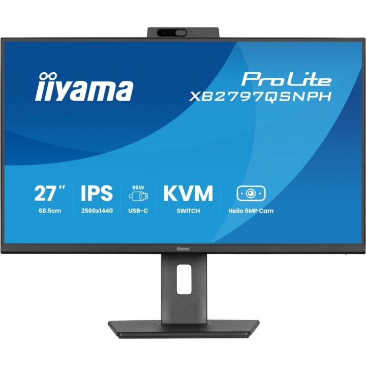 IIYAMA Monitor 27 cali Prolite XB2797QSNPH-B1,IPS,QHD,CAM,MIC,HDMI, DP, 4xUSB,75Hz, USB-C DOCK 96W, RJ45,KVM, 2x2W, 5MP WINDOWS 