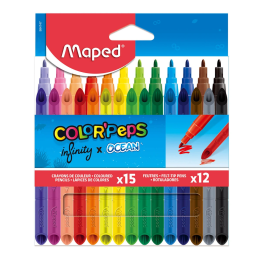 Zestaw MAPED kredki Infinity 15szt + Flamastry Ocean 12szt etui z zaw.